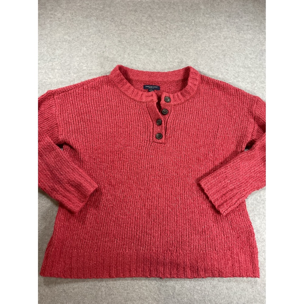 American Eagle Pink Henley Sweater Fit Cotton Blend Knit Womens Small 2280